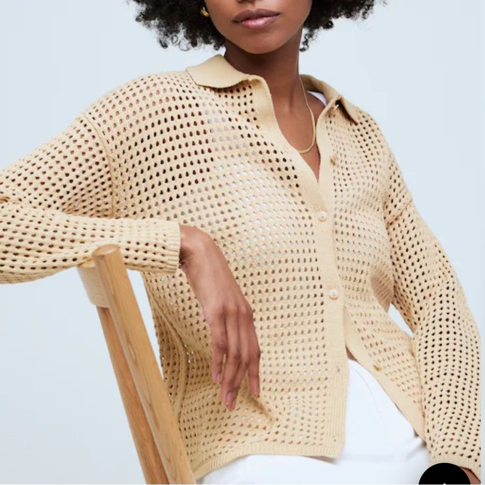 Madewell Women's Open-Stitch Polo Cardigan Sweater Beige Size XS